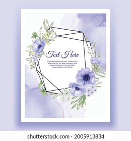 Beautiful floral frame with elegant flower anemone purple and white