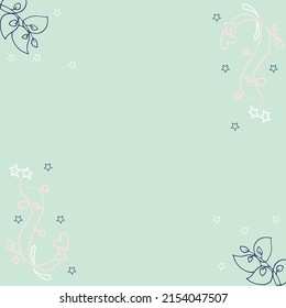 beautiful floral frame. leaf and swirl illustration on blue background. pastel color. blank space design template for text. hand drawn vector. wallpaper, greeting card, poster, postcard, banner. 