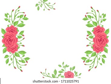 Hermoso marco floral con hojas, flores. Marco vectorial con plantas para la decoración y el concepto de diseño para invitación, tarjeta de boda, banner, afiche, tarjeta gif, enigma infantil. Plantas vectoriales, marco floral