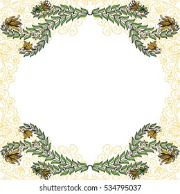 Beautiful floral frame of leaves. Vector illustration.