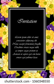 beautiful floral frame on black background. For your design of greeting cards, invitations and greeting cards for birthday, Valentine's day, wedding, party and more. Vector illustration.