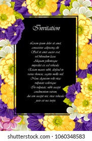 beautiful floral frame on black background. For your design of greeting cards, invitations and greeting cards for birthday, Valentine's day, wedding, party and more. Vector illustration.