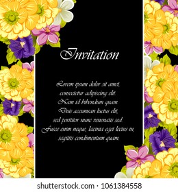 beautiful floral frame on black background. For your design of greeting cards, invitations and greeting cards for birthday, Valentine's day, wedding, party and more. Vector illustration.