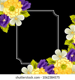 beautiful floral frame on black background. For your design of greeting cards, invitations and greeting cards for birthday, Valentine's day, wedding, party and more. Vector illustration.