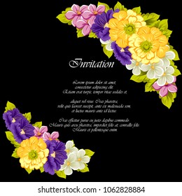 beautiful floral frame on black background. For your design of greeting cards, invitations and greeting cards for birthday, Valentine's day, wedding, party and more. Vector illustration.