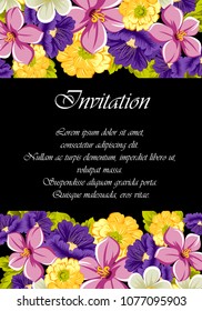 beautiful floral frame on black background. For your design of greeting cards, birthday cards and invitations, wedding, Valentine's day, party. Vector illustration.