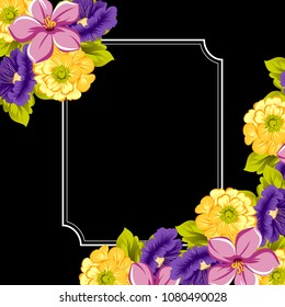 beautiful floral frame on black background. For your design of greeting cards, birthday cards and invitations, wedding, Valentine's day, party. Vector illustration.