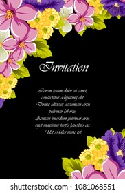 beautiful floral frame on black background. For your design of greeting cards, birthday cards and invitations, wedding, Valentine's day, party. Vector illustration.