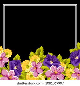 beautiful floral frame on black background. For your design of greeting cards, birthday cards and invitations, wedding, Valentine's day, party. Vector illustration.