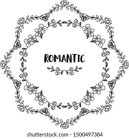 Beautiful floral frame on a white backdrop for vintage greeting card romantic. Vector