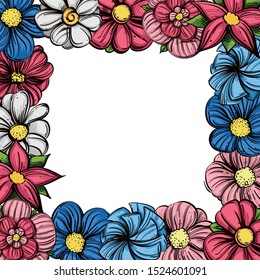 Beautiful floral frame on a white background with space for your text. Hand drawing style.