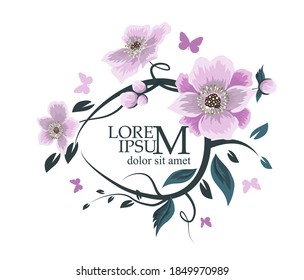 Beautiful floral frame with pink flowers. Vector illustration