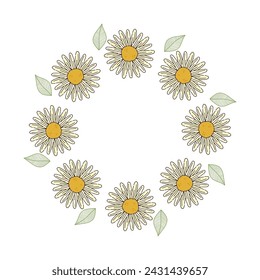 Beautiful floral frame, spring flowers bouquet. Multicolored blooming botanical element for designs. Flat vector illustration isolated on white background.