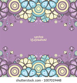 Beautiful floral frame template with place for your text on violet background. Elegant floral collection. Design for invitation, wedding or greeting cards. Season decoration.