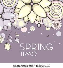 Schöne Blumenrahmen-Vorlage mit "Frühlingszeit". Elegant 
Blumensammlung. Design für Hochzeitseinladung und Jahreszeit Grußkarten.