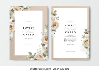 beautiful floral frame watercolor wedding invitation card design