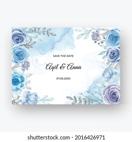 beautiful floral frame for wedding with flower watercolor blue