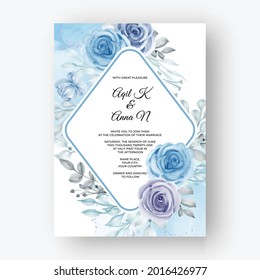 beautiful floral frame for wedding with flower watercolor blue