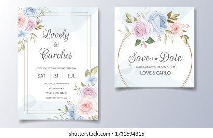 Beautiful floral frame wedding invitation card template