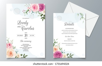 Beautiful floral frame wedding invitation card template