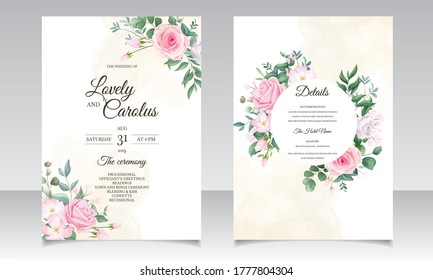 Beautiful floral frame wedding invitation card template set