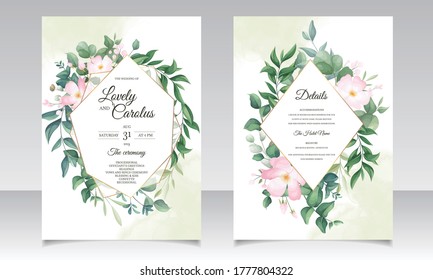 Beautiful floral frame wedding invitation card template set