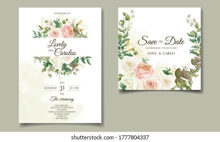 Beautiful floral frame wedding invitation card template set