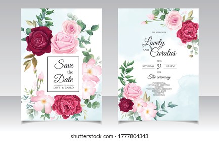 Bel ensemble de modèles de carte d'invitation de mariage à cadre floral