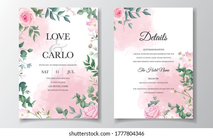 Beautiful floral frame wedding invitation card template set