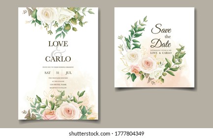 Beautiful floral frame wedding invitation card template set