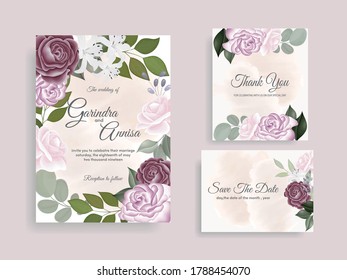Beautiful floral frame wedding invitation card template Premium Vector	
