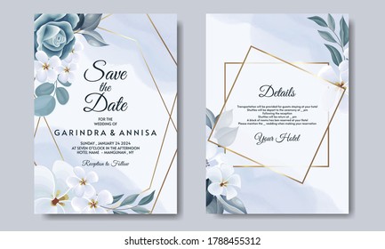 Beautiful floral frame wedding invitation card template Premium Vector	
