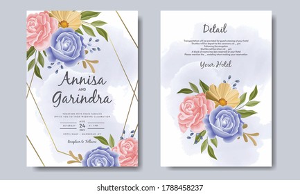 Beautiful floral frame wedding invitation card template Premium Vector