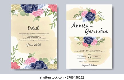 Beautiful floral frame wedding invitation card template Premium Vector