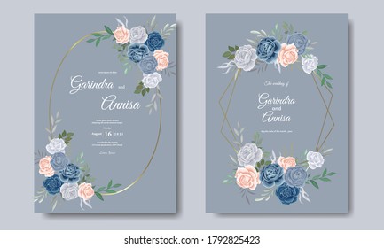 Beautiful floral frame wedding invitation card template Premium Vector	