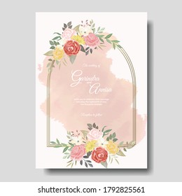 Beautiful floral frame wedding invitation card template Premium Vector