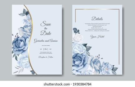  Beautiful floral frame wedding invitation card template Premium Vector