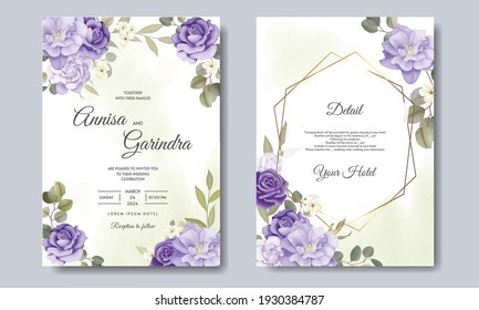  Hermoso marco floral plantilla de tarjeta de invitación a boda Premium Vector