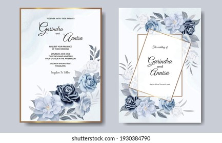  Beautiful floral frame wedding invitation card template Premium Vector