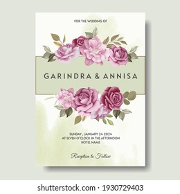  Beautiful floral frame wedding invitation card template Premium Vector