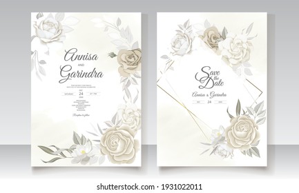  Beautiful floral frame wedding invitation card template Premium Vector