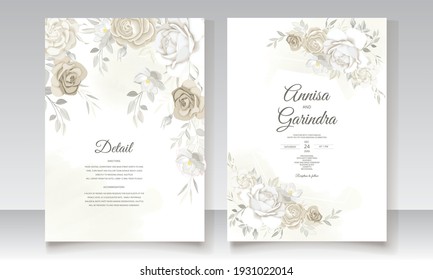  Beautiful floral frame wedding invitation card template Premium Vector