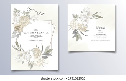  Beautiful floral frame wedding invitation card template Premium Vector