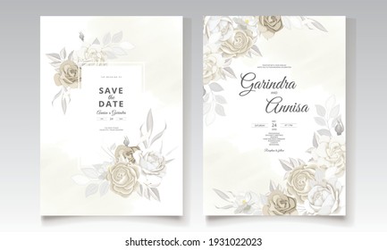  Beautiful floral frame wedding invitation card template Premium Vector