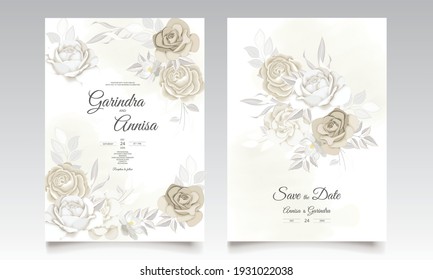  Beautiful floral frame wedding invitation card template Premium Vector