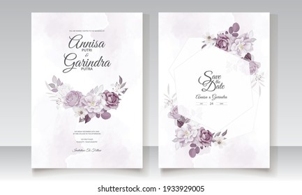  Beautiful floral frame wedding invitation card template Premium Vector