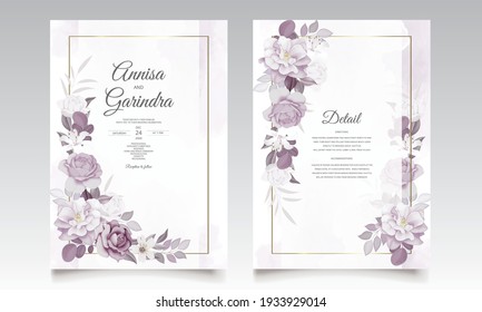  Beautiful floral frame wedding invitation card template Premium Vector