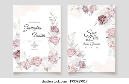  Beautiful floral frame wedding invitation card template Premium Vector