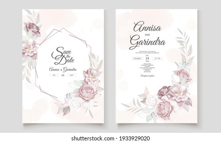  Beautiful floral frame wedding invitation card template Premium Vector