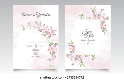  Beautiful floral frame wedding invitation card template Premium Vector